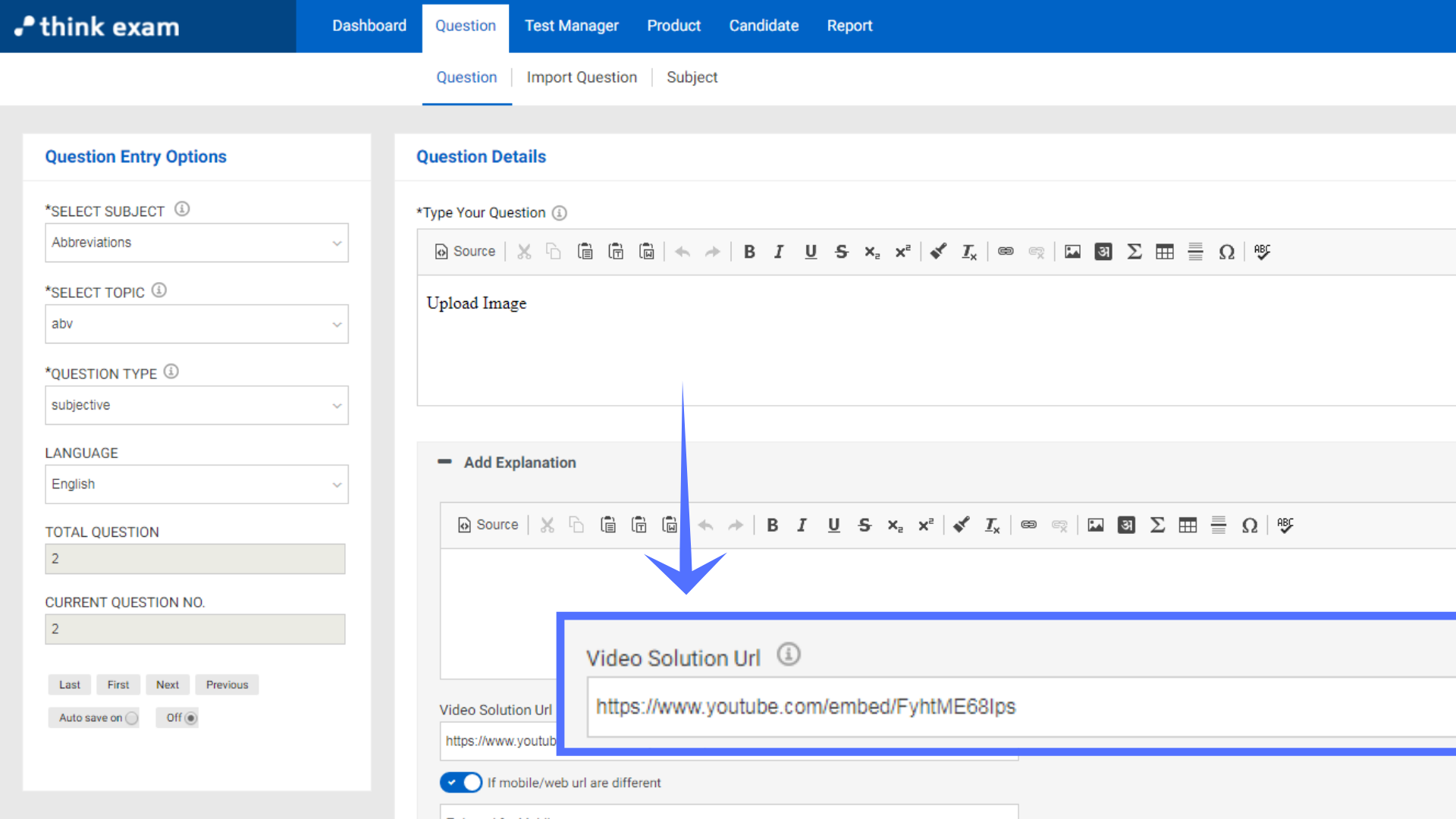 video url for solution - think exam